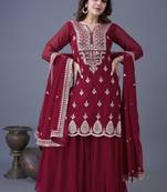 Maroon embroidered georgette readymade suit
