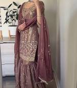 Onion pink sequins shimmer readymade suit