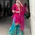 Pink thread embroidery silk blend readymade suit