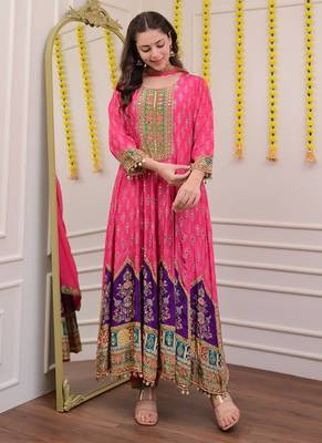 Pink mirror silk blend readymade suit 1