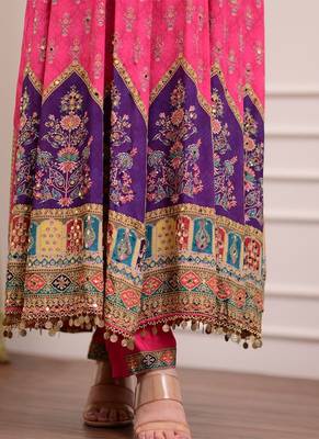 Pink mirror silk blend readymade suit 3
