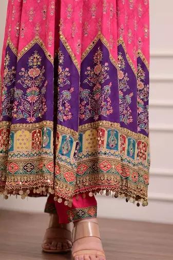 Pink mirror silk blend readymade suit