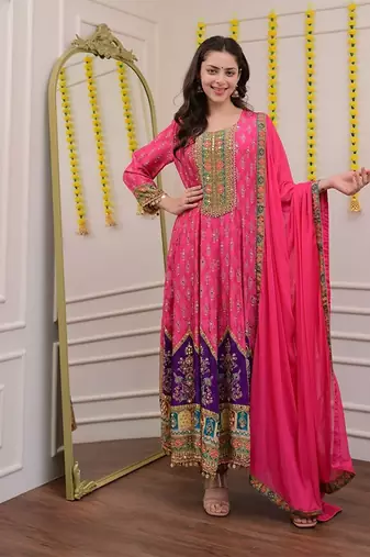 Pink mirror silk blend readymade suit