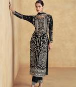 Black embroidered silk blend readymade suit