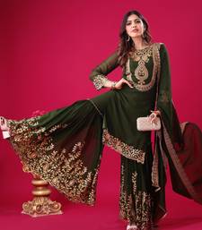 Green sequins faux georgette readymade suit