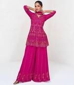 Pink embroidered silk blend readymade suit