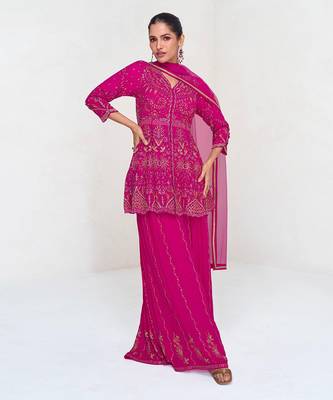 Pink embroidered silk blend readymade suit 2