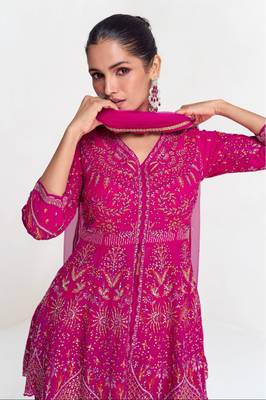 Pink embroidered silk blend readymade suit 3