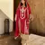 Red embroidered silk blend readymade suit