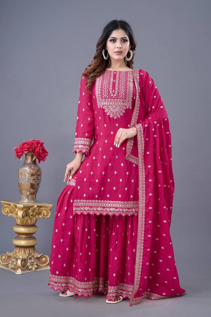 Pink sequins silk blend readymade suit