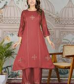 Dusty red color gajji silk ethnic and girlie smart printed kurta set