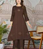 Dark grey color gajji silk ethnic and girlie smart printed kurta set