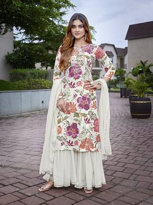 Off white color viscosee beautiful salwar kameez for party looks 1