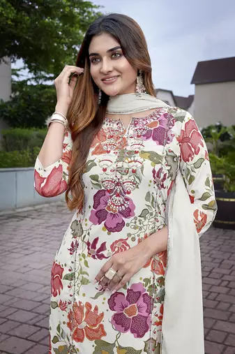 Off white color viscosee beautiful salwar kameez for party looks