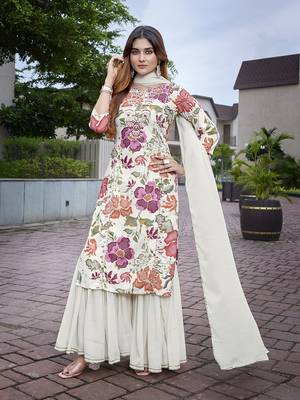 Off white color viscosee beautiful salwar kameez for party looks 4
