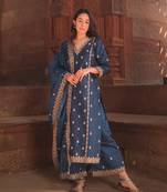 Blue color viscose silk fabric beautiful salwar kameez for party looks