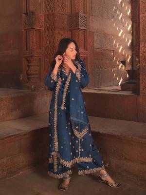 Blue color viscosee silk beautiful salwar kameez for party looks 2