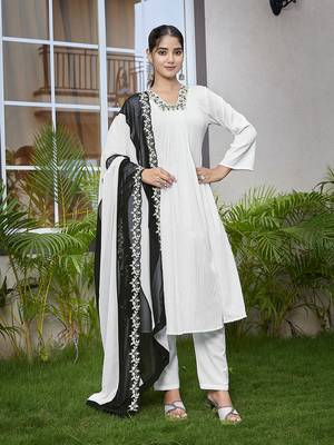 White color viscosee beautiful salwar kameez for party looks 1