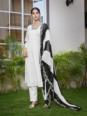 White color viscosee beautiful salwar kameez for party looks 4