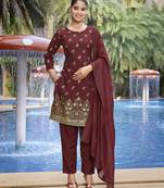 Maroon color crepe fabric beautiful salwar kameez for party looks