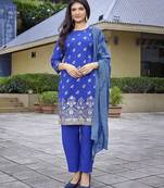 Royal blue color crepe fabric beautiful salwar kameez for party looks