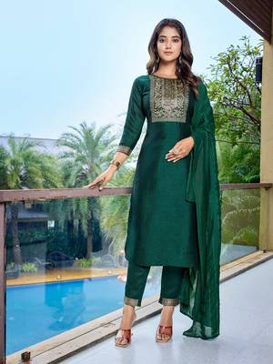 Green color silk blend fabric beautiful salwar kameez for party looks 1