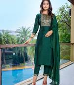 Green color silk blend fabric beautiful salwar kameez for party looks