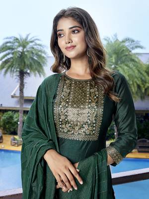 Green color silk blend fabric beautiful salwar kameez for party looks 3
