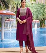 Purple color silk blend fabric beautiful salwar kameez for party looks