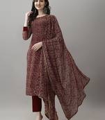 Maroon color faux georgette fabric trendy and stylish readymade kurta set