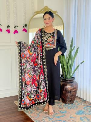 Black color viscosee chanderi trendy and stylish readymade kurta set 1