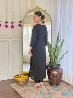 Black color viscosee chanderi trendy and stylish readymade kurta set 2