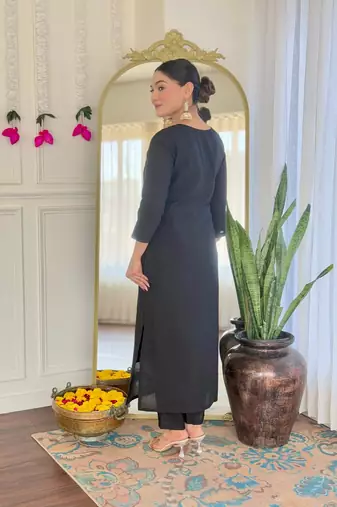 Black color viscosee chanderi trendy and stylish readymade kurta set