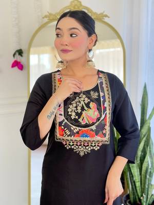 Black color viscosee chanderi trendy and stylish readymade kurta set 3