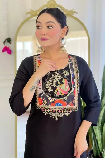 Black color viscosee chanderi trendy and stylish readymade kurta set