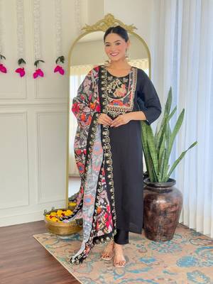 Black color viscosee chanderi trendy and stylish readymade kurta set 4