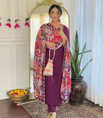 Wine color viscose chanderi fabric trendy and stylish readymade kurta set