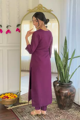 Wine color viscosee chanderi trendy and stylish readymade kurta set