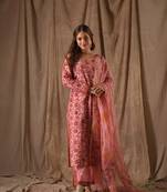 Peach color roman slub fabric trendy and stylish readymade kurta set