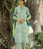 Sea green color roman slub fabric trendy and stylish readymade kurta set