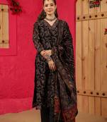 Black color roman slub fabric trendy and stylish readymade kurta set