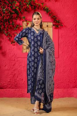 Blue color roman slub fabric trendy and stylish readymade kurta set 1