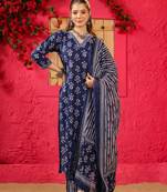 Blue color roman slub fabric trendy and stylish readymade kurta set