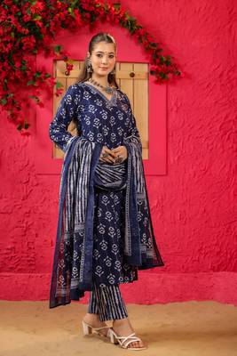 Blue color roman slub fabric trendy and stylish readymade kurta set 4