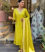 Lemon color viscose chanderi fabric trendy and stylish readymade kurta set