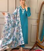 Rama color viscose  fabric ethnic embroidered readymade suit for party looks