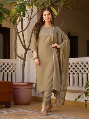 Pista color rayon embroidered readymade suit for party looks 1