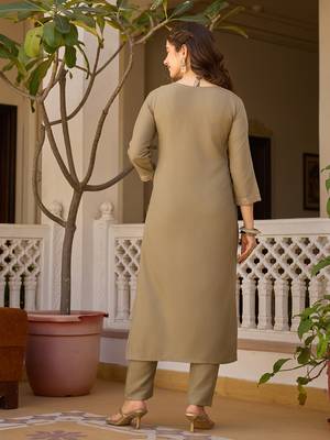 Pista color rayon embroidered readymade suit for party looks 2
