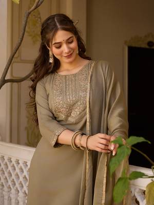 Pista color rayon embroidered readymade suit for party looks 3