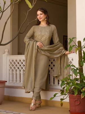 Pista color rayon embroidered readymade suit for party looks 4